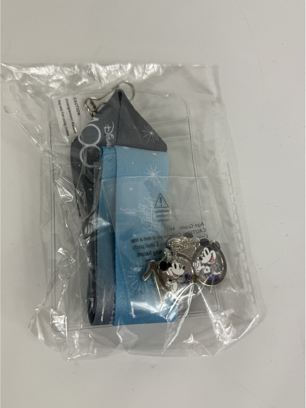 Blue & Grey Walt Disneyland Resort 100 Years Lanyard With Mickey And Minnie Pin